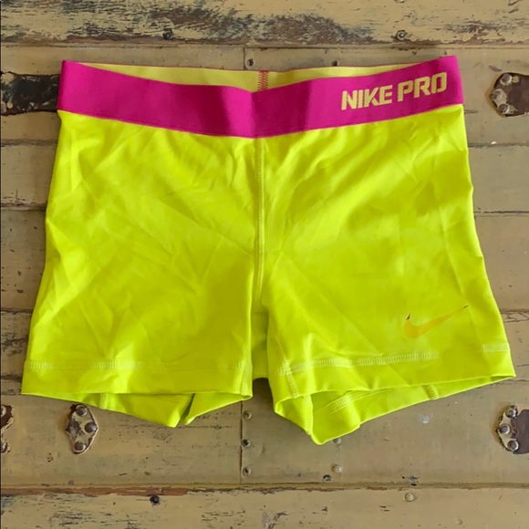 NIKE PRO BIKE SHORTS NEON STRETCH SPANDEX WORKOUT BIKE SHORTS S - Picture 1 of 10